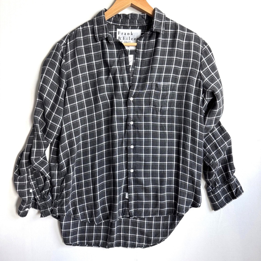 Frank‎ & Eileen Eileen Gray Plaid Modal Button Up Shirt Womens M Woven in Italy